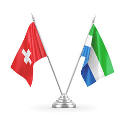 Sierra Leone and Switzerland table flags isolated on white 3D rendering