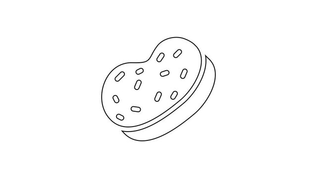 Black line Bath sponge icon isolated on white background. Sauna sponge. 4K Video motion graphic animation