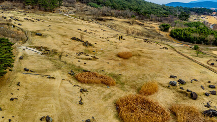 Aerial view of dolmen tomb site
