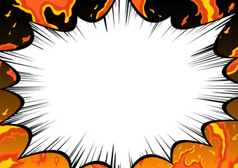 吹き出し集中線　燃え上がる炎