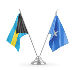 Somalia and Bahamas table flags isolated on white 3D rendering 