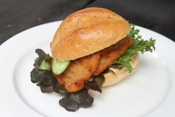 German Schnitzel roll with a crumbed pork escalope