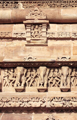 Famous erotic human sculptures at temple, Khajuraho, India