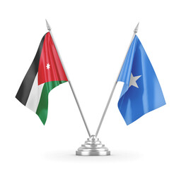Somalia and Jordan table flags isolated on white 3D rendering