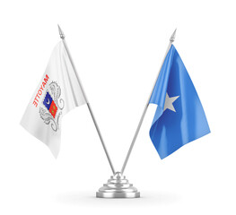 Somalia and Mayotte table flags isolated on white 3D rendering