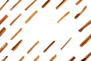Cinnamon close up on a white background