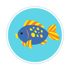 
Cartoon colorful fish on isolated background, cute vector illustration in flat style for kids design