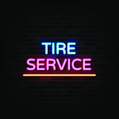 Tire Service Neon Signs Vector. Design Template Neon Style