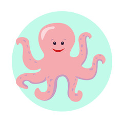 
Cartoon octopus on isolated background, cute vector illustration in flat style and pastel colors for kids design