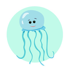 
Cartoon smiling jellyfish on isolated background, cute vector illustration in flat style and pastel colors for kids design