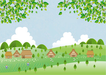 故郷の水彩風背景素材