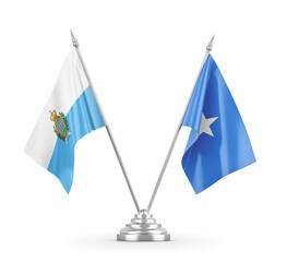 Somalia and San Marino table flags isolated on white 3D rendering