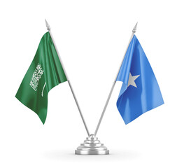 Somalia and Saudi Arabia table flags isolated on white 3D rendering