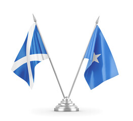 Somalia and Scotland table flags isolated on white 3D rendering