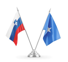 Somalia and Slovenia table flags isolated on white 3D rendering