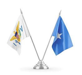 Somalia and Virgin Islands United States table flags isolated on white