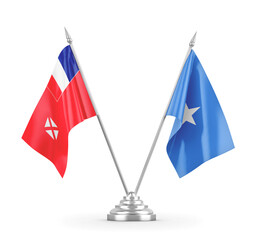 Somalia and Wallis and Futuna table flags isolated on white 3D rendering