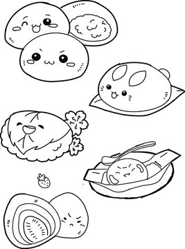 Set of Japanese moji or mochi with cute style.