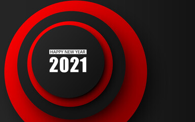 2021 happy new year on black and red background.