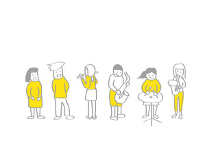 学校生活ーシンプルな線画手描きイラストー音楽室ー楽器