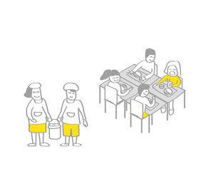 学校生活ーシンプルな線画手描きイラストー給食の時間