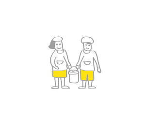 学校生活ーシンプルな線画手描きイラストー給食の時間