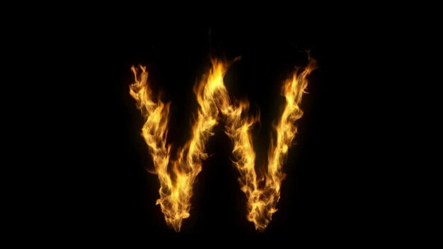 3D animation of the letter w on fire with alpha layer