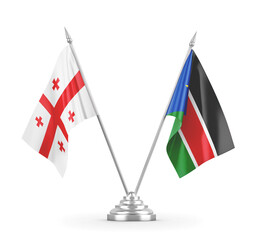 South Sudan and Georgia table flags isolated on white 3D rendering