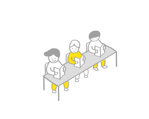 学校生活ーシンプルな線画手描きイラストー図書室の風景