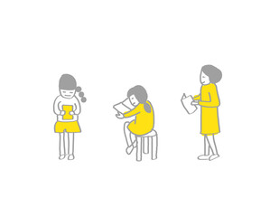 学校生活ーシンプルな線画手描きイラストー図書室の風景