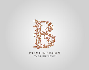 Calligraphic B Letter logo design, elegant floral ornate alphabet design vector.
