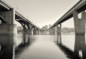 Fototapeta na wymiar Bridges over the Ob river - sepia
