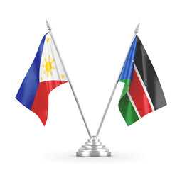 South Sudan and Philippines table flags isolated on white 3D rendering