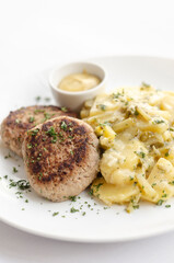 german frikadellen meatballs with creamy onion fried potatoes