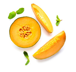 Sweet cut melon on white background