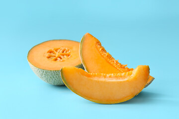 Sweet cut melon on color background