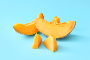 Sweet cut melon on color background