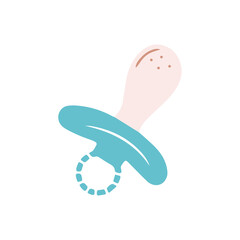 Hand drawn baby pacifier isolated on a white background. Illustration in a simple flat style. It can be used for decoration of textile, paper and other surfaces.