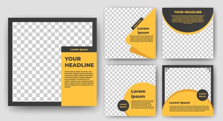 Set of the editable square banner template. Yellow and black social media post color concept. Flat design vector with a photo collage. Perfect for social media post, banners, and internet ads