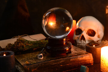 Accessories of fortune teller on table