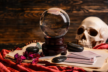 Accessories of fortune teller on table