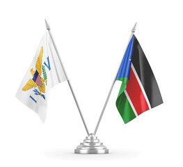 South Sudan and Virgin Islands United States table flags isolated on white