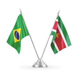 Suriname and Brazil table flags isolated on white 3D rendering 