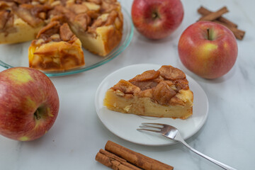 Naklejka na ściany i meble apple ricotta pie with cinnamon on a table