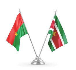 Suriname and Burkina Faso table flags isolated on white 3D rendering 