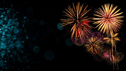 Fototapeta na wymiar Fireworks with Abstract bokeh background