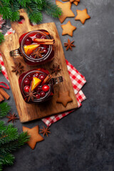 Christmas greeting card with cookies and mulled wine