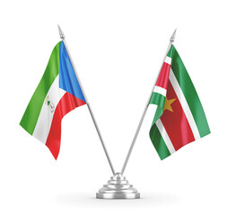 Suriname and Equatorial Guinea table flags isolated on white 3D rendering