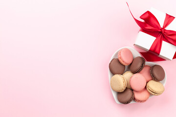 Valentines day with macaroons and gift box