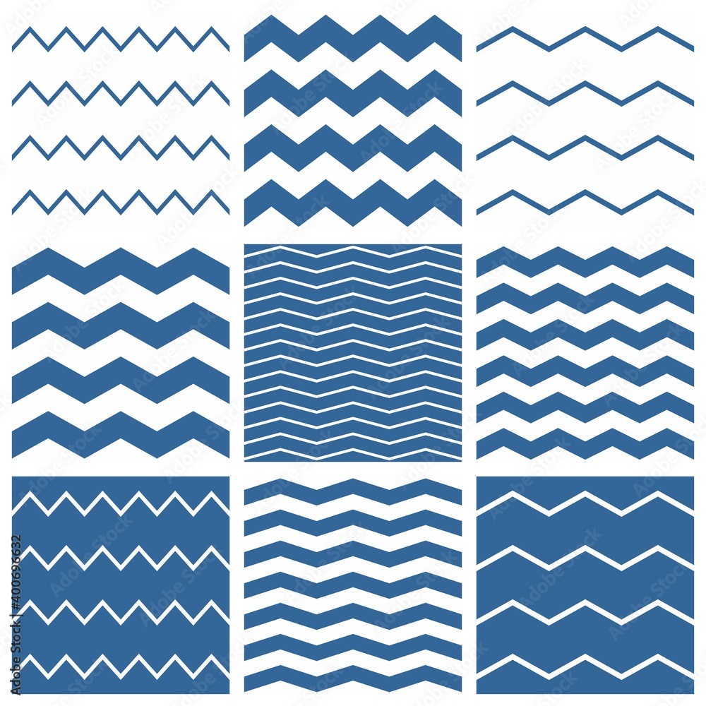 Aufkleber tile vector chevron pattern set with sailor blue and white zig zag background